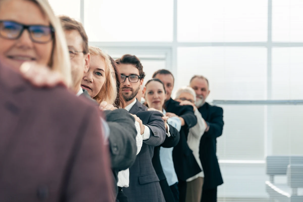 close up. priority workers business people standing in line