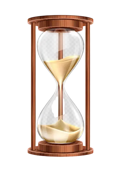 Wooden hourglass with falling sand